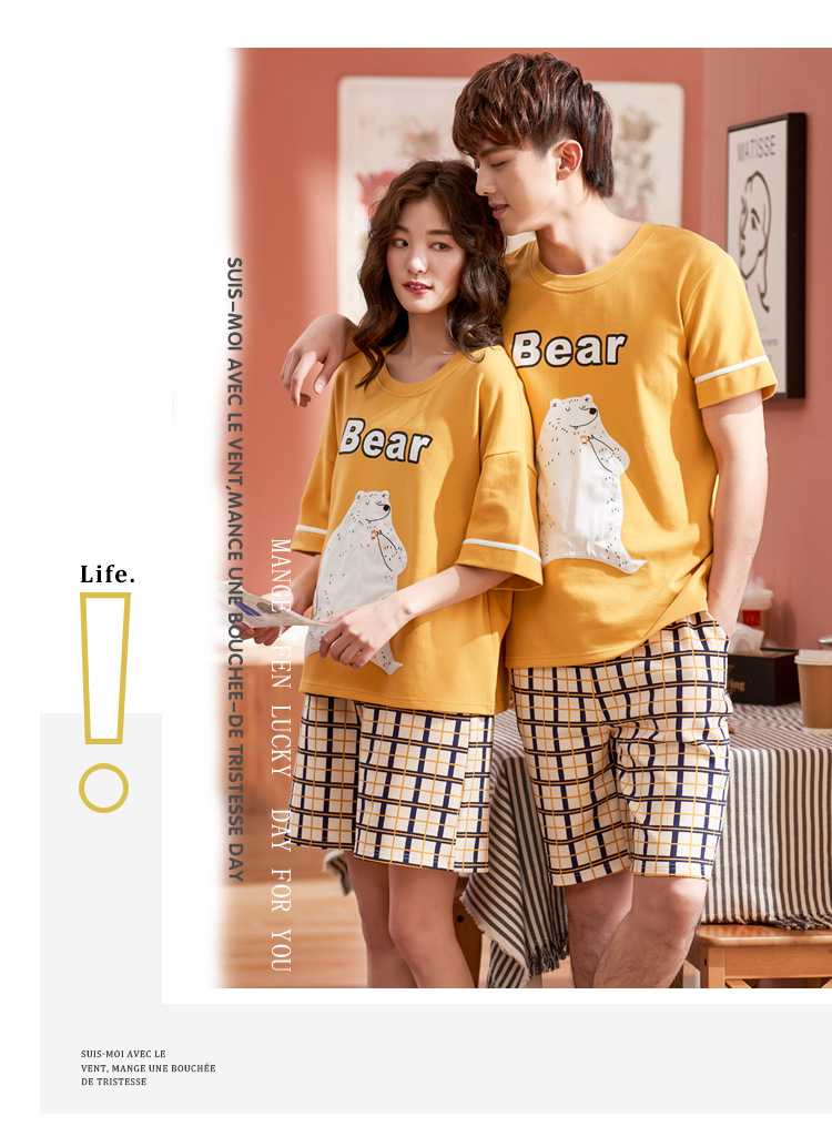 summer short-sleeved cotton thin large size loose men and women two-piece suit home service on sale 11