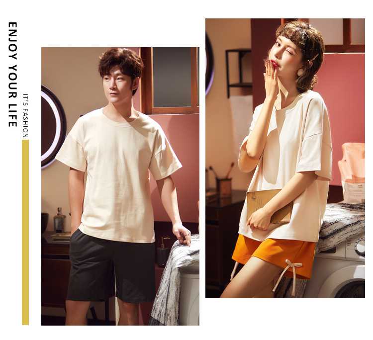 summer short-sleeved cotton thin large size loose men and women two-piece suit home service on sale 4