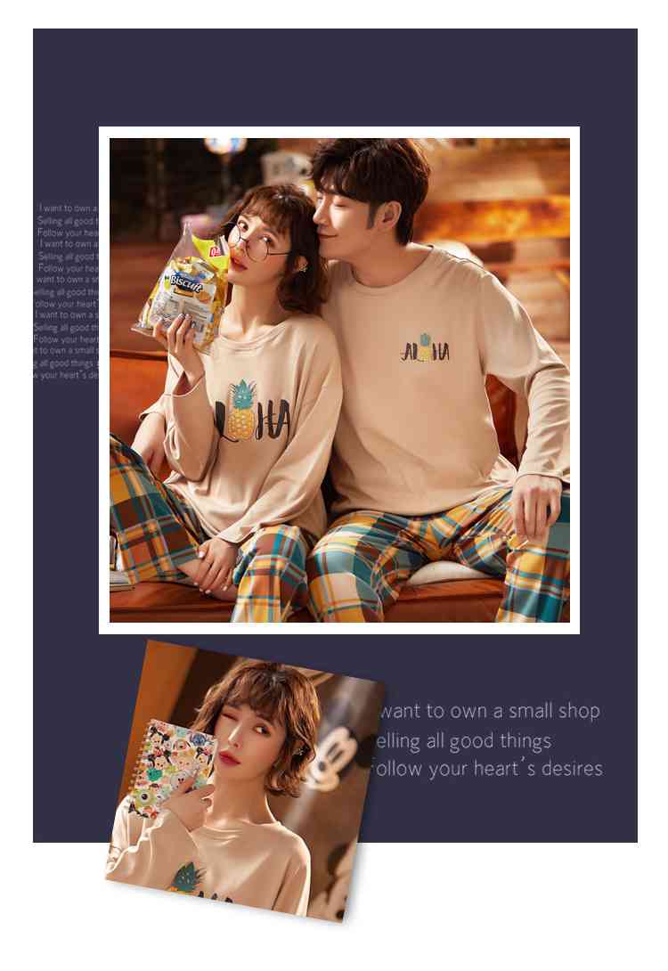 Couple pajamas autumn cotton long-sleeved home wear can be worn outside Korean cute two-piece suit on sale 8
