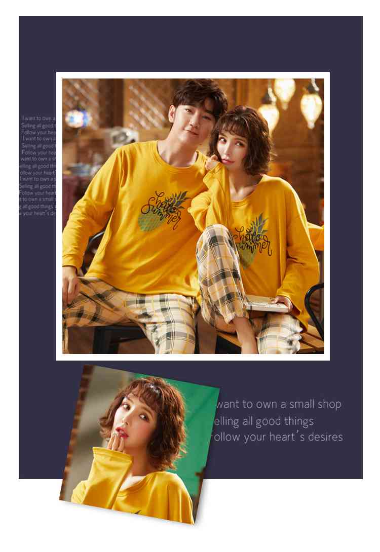 Couple pajamas autumn cotton long-sleeved home wear can be worn outside Korean cute two-piece suit on sale 10