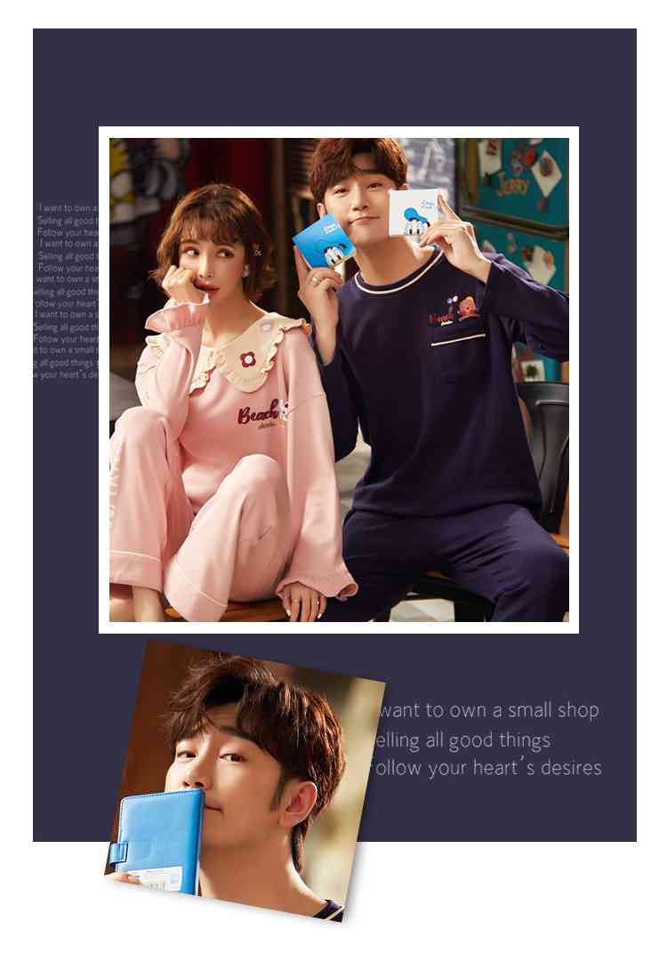 Couple pajamas autumn cotton long-sleeved home wear can be worn outside Korean cute two-piece suit on sale 11