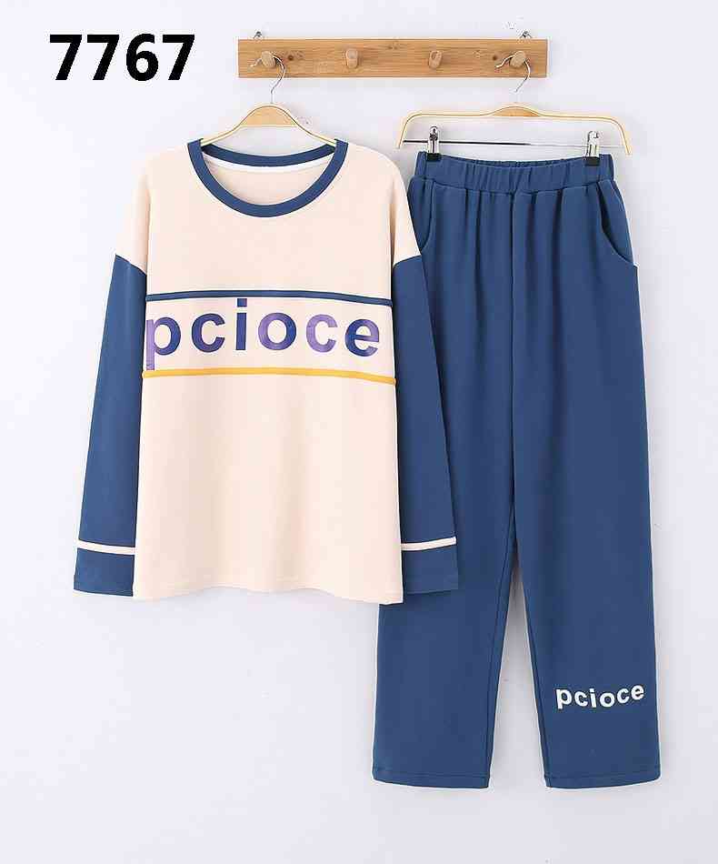 Couple pajamas autumn cotton long-sleeved home wear can be worn outside Korean cute two-piece suit on sale 15