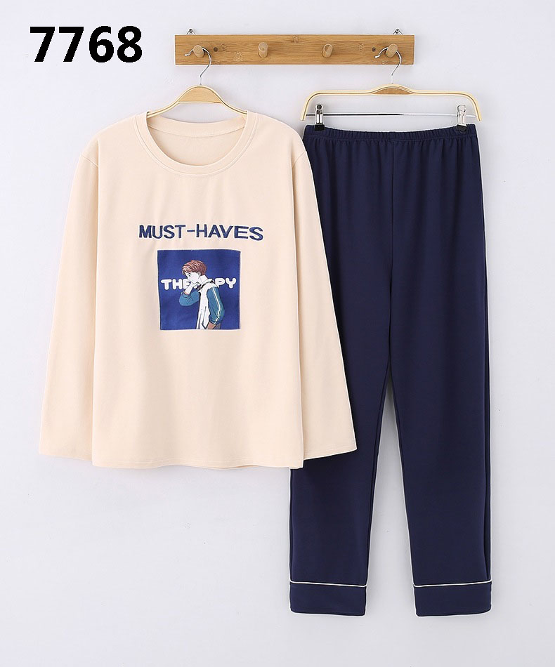 Couple pajamas autumn cotton long-sleeved home wear can be worn outside Korean cute two-piece suit on sale 16