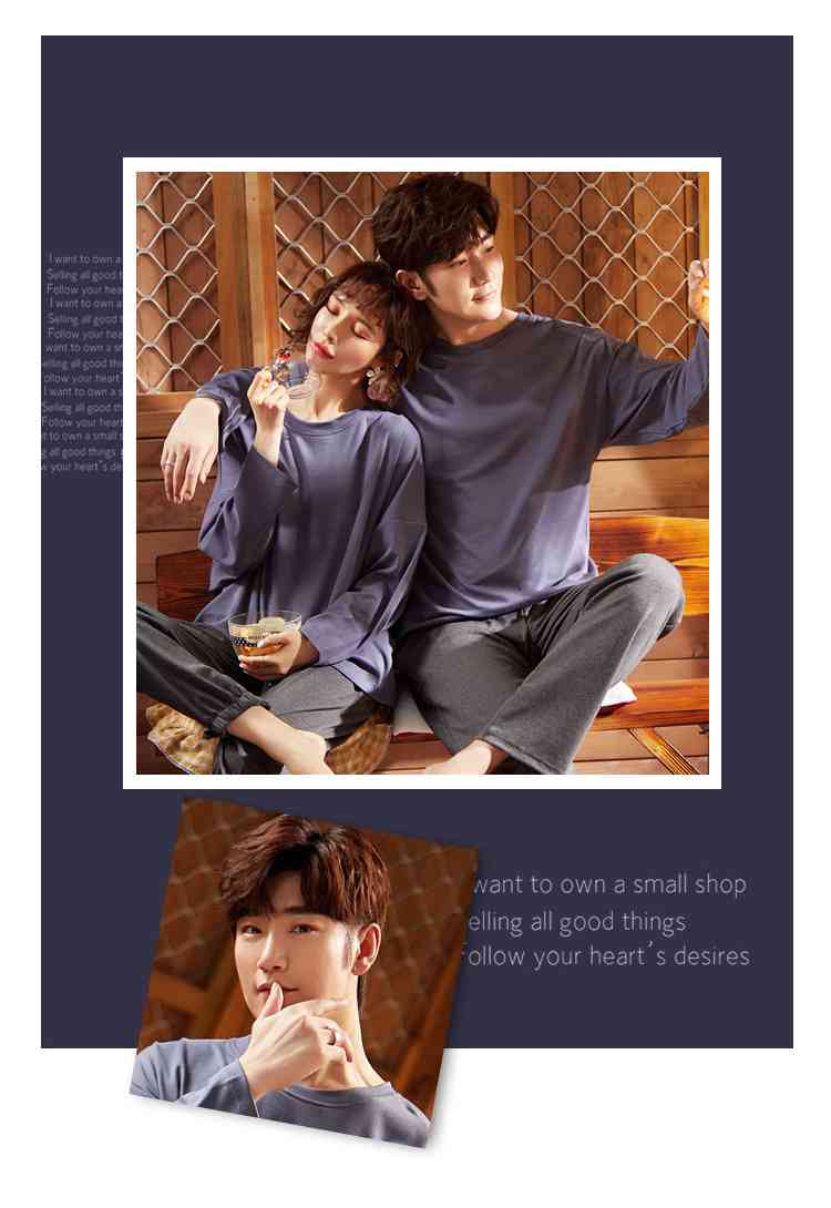Couple pajamas autumn cotton long-sleeved home wear can be worn outside Korean cute two-piece suit on sale 20