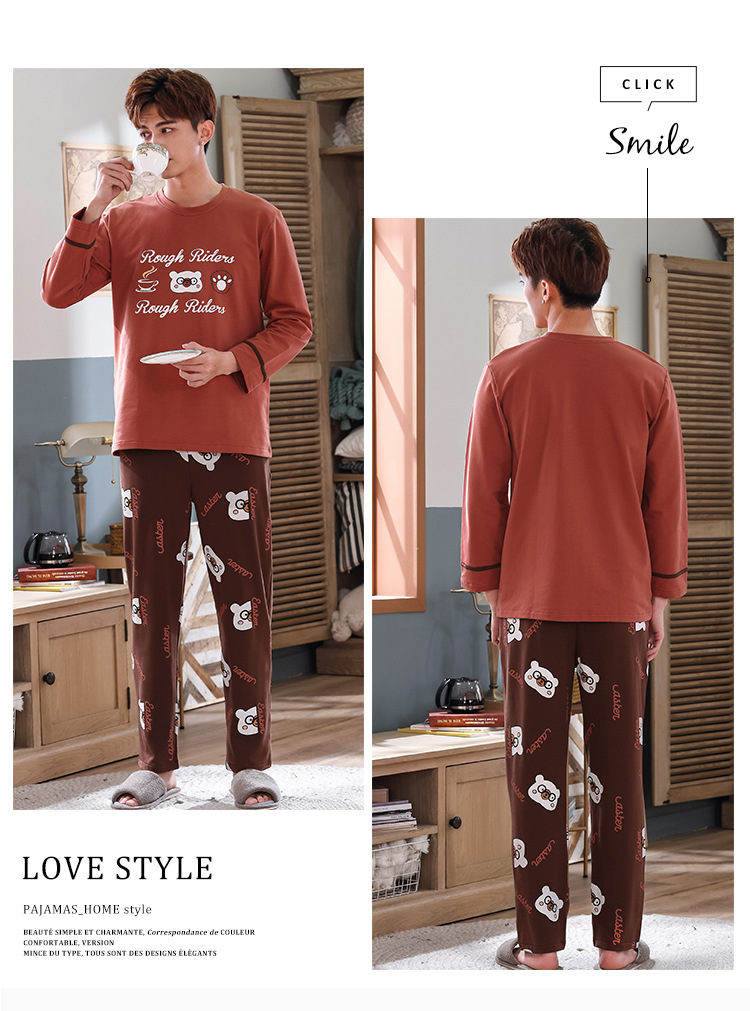 Couple pajamas autumn cotton long-sleeved home wear can be worn outside Korean cute two-piece suit on sale 21