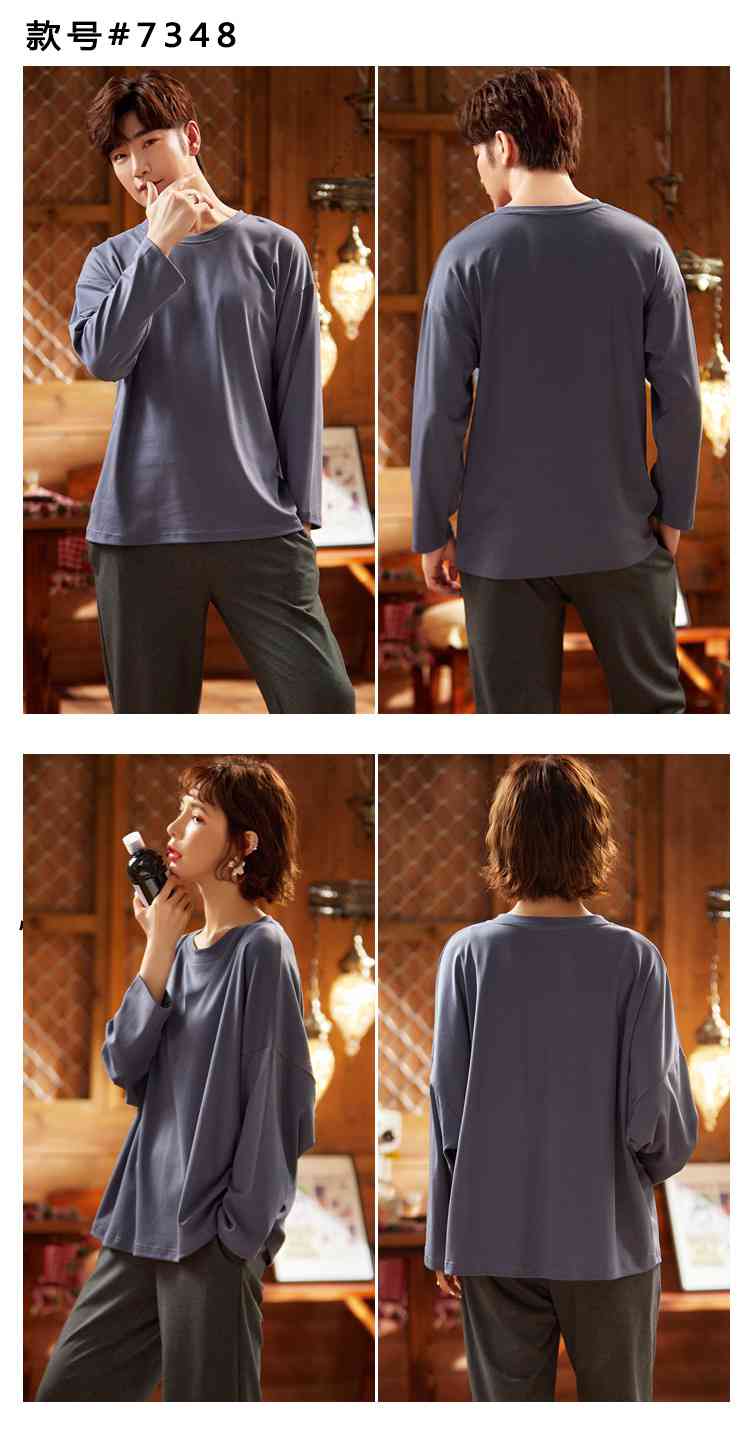 Couple pajamas autumn cotton long-sleeved home wear can be worn outside Korean cute two-piece suit on sale 26