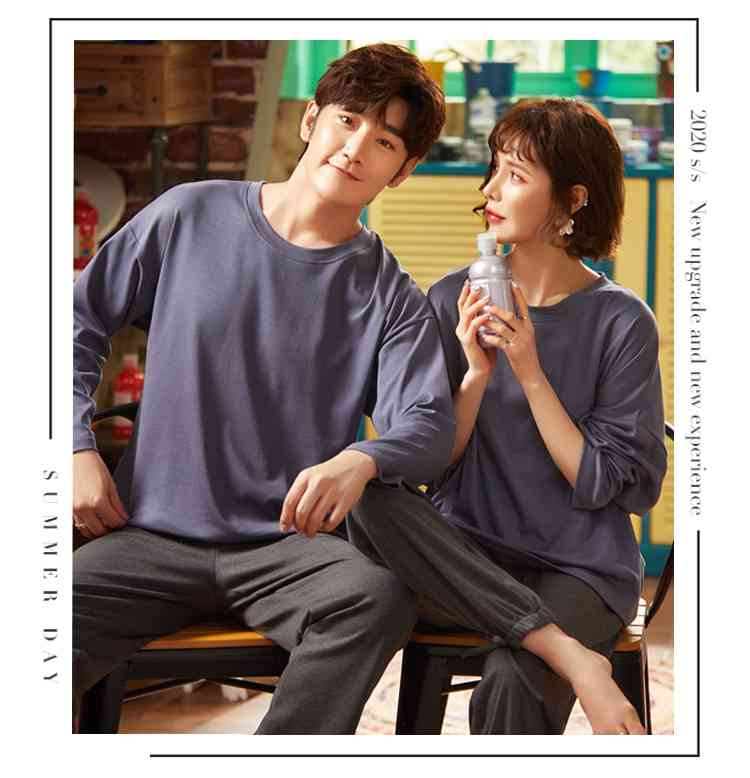 Couple pajamas autumn cotton long-sleeved home wear can be worn outside Korean cute two-piece suit on sale 27