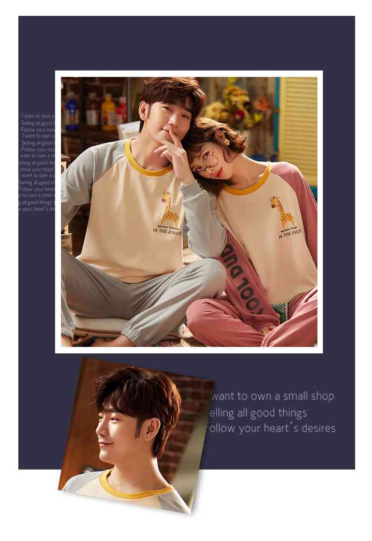 Couple pajamas autumn cotton long-sleeved home wear can be worn outside Korean cute two-piece suit on sale 30