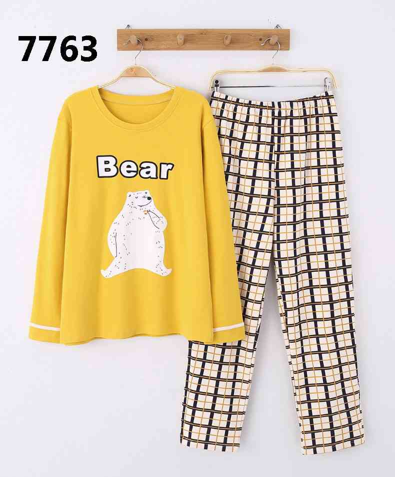 Couple pajamas autumn cotton long-sleeved home wear can be worn outside Korean cute two-piece suit on sale 3