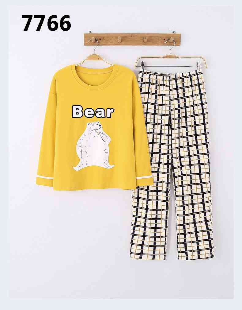 Couple pajamas autumn cotton long-sleeved home wear can be worn outside Korean cute two-piece suit on sale 5