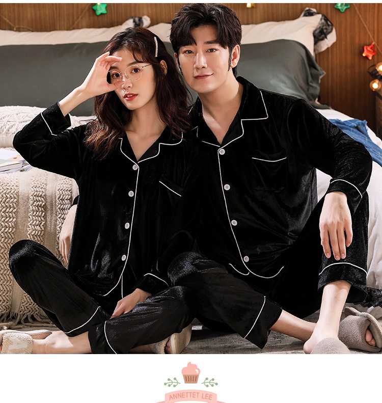 Spring gold velvet plus size korean women's men's couple pajamas home service on sale 2