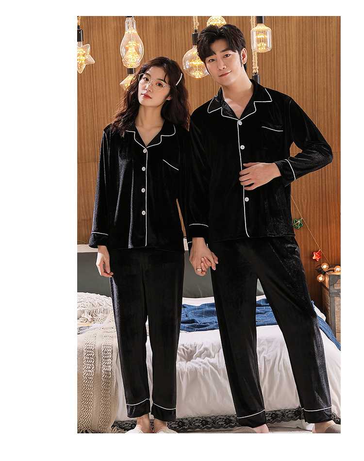 Spring gold velvet plus size korean women's men's couple pajamas home service on sale 3
