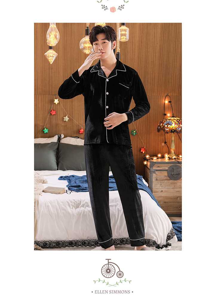 Spring gold velvet plus size korean women's men's couple pajamas home service on sale 5
