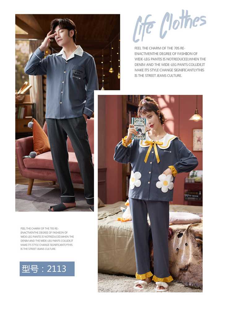 Korean couple long-sleeved trousers sweet and cute doll lapel cotton home service suit on sale 9