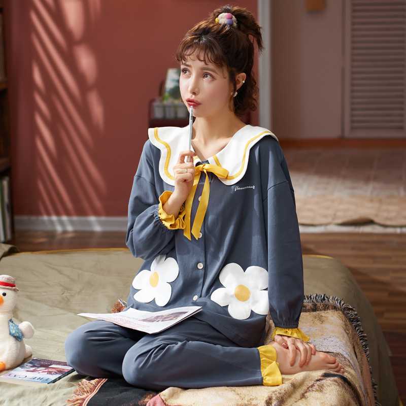 Korean couple long-sleeved trousers sweet and cute doll lapel cotton home service suit on sale 10