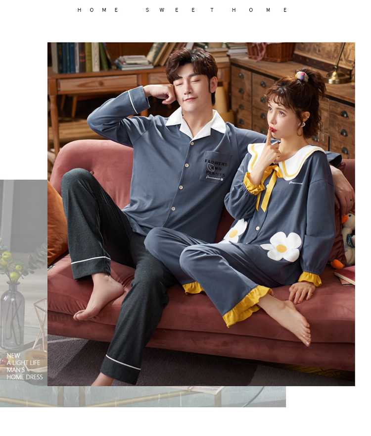Korean couple long-sleeved trousers sweet and cute doll lapel cotton home service suit on sale 1