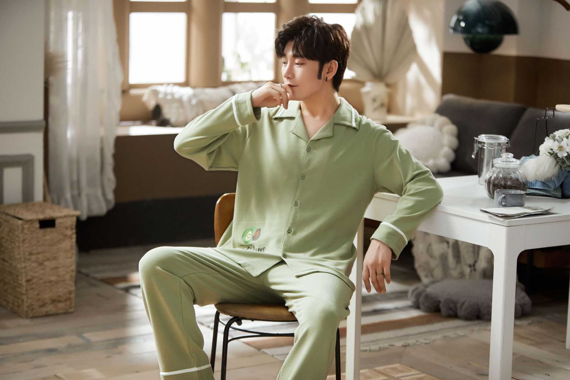 new style Korean cardigan models cotton long-sleeved casual men's and women's Pajamas on sale 6