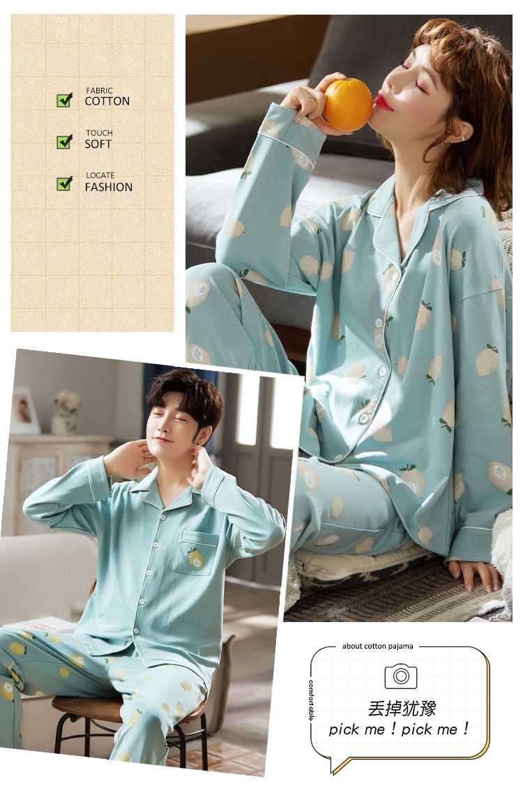 new style Korean cardigan models cotton long-sleeved casual men's and women's Pajamas on sale 8