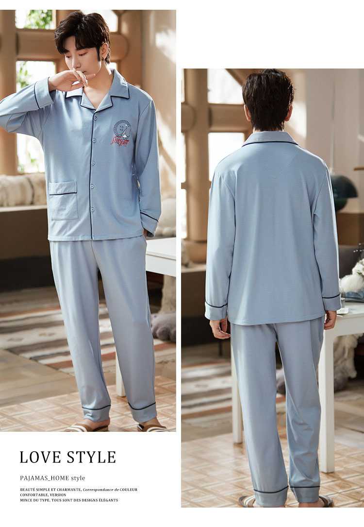 new style Korean cardigan models cotton long-sleeved casual men's and women's Pajamas on sale 12