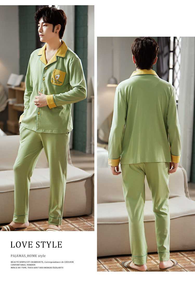 new style Korean cardigan models cotton long-sleeved casual men's and women's Pajamas on sale 3