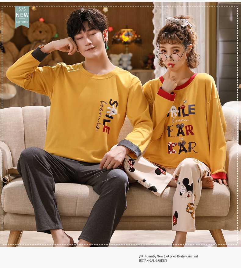 Autumn couples cotton long-sleeved comfortable home wear large size thin suit on sale 7