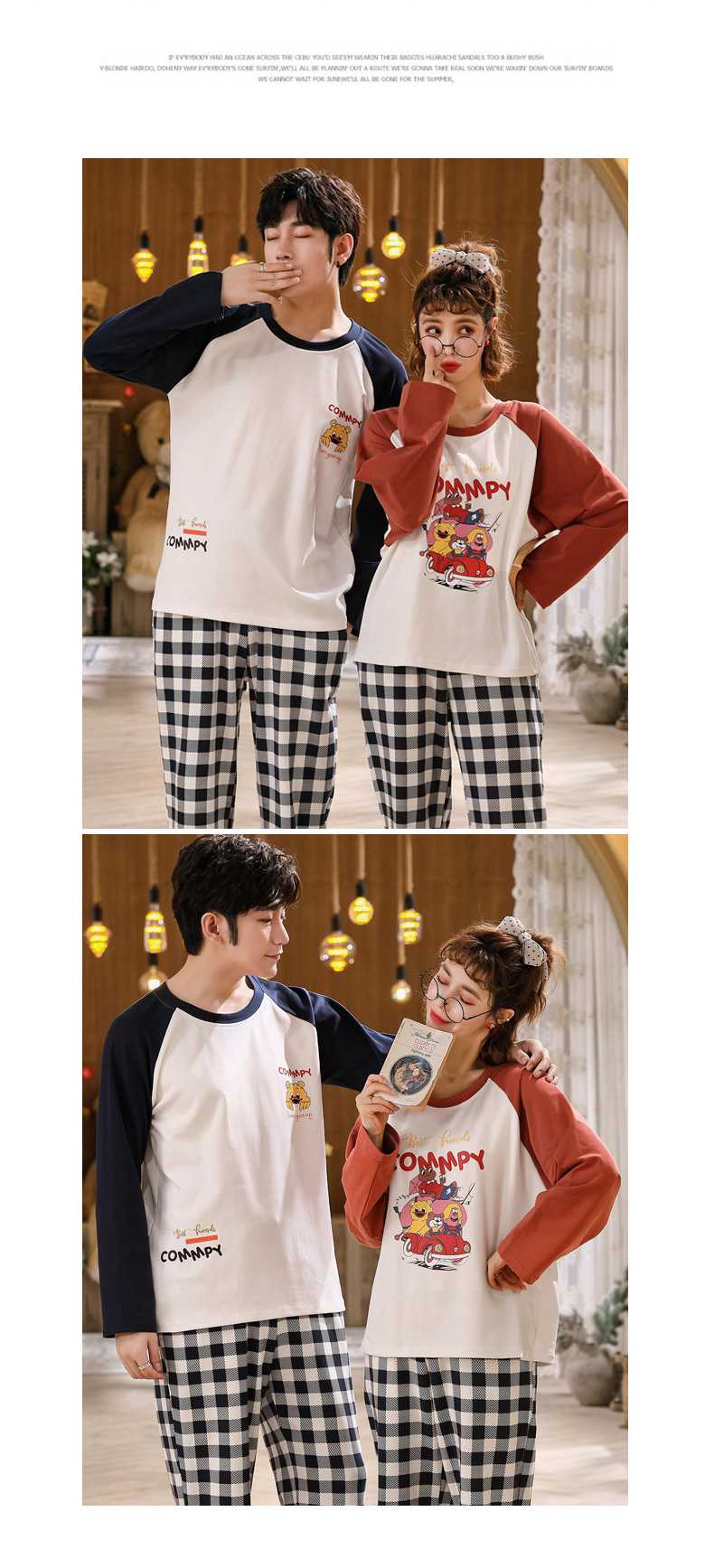 Autumn couples cotton long-sleeved comfortable home wear large size thin suit on sale 16