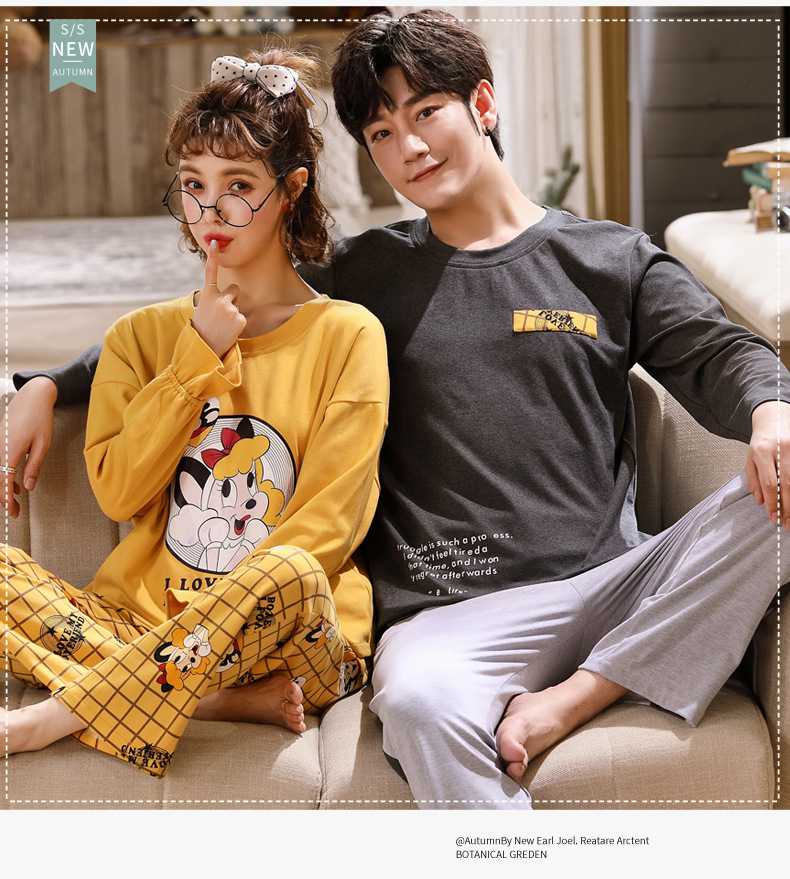 Autumn couples cotton long-sleeved comfortable home wear large size thin suit on sale 3