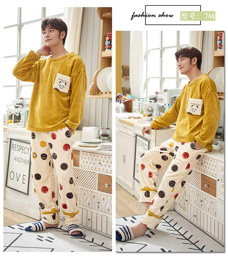 Winter creative flannel men and women pullover round neck long sleeve couple pajamas suit on sale 8