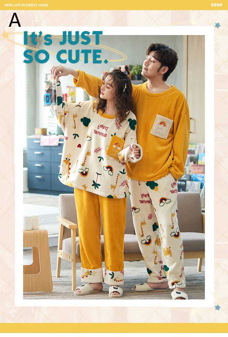 Winter creative flannel men and women pullover round neck long sleeve couple pajamas suit on sale 9
