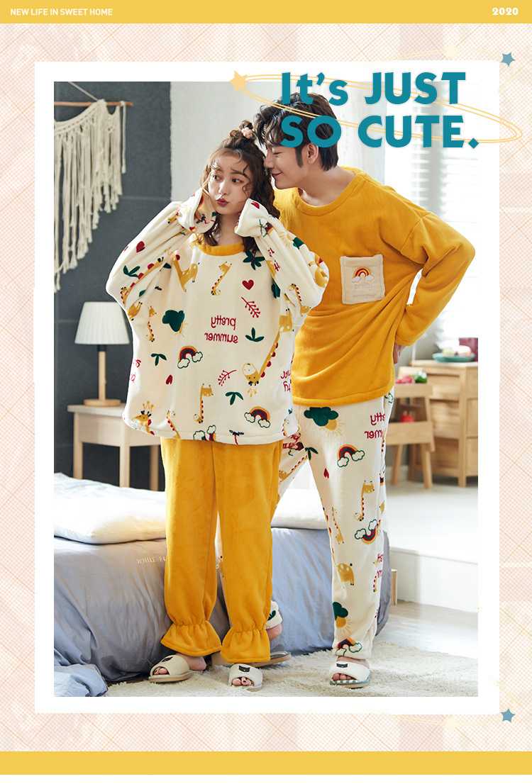 Winter creative flannel men and women pullover round neck long sleeve couple pajamas suit on sale 3