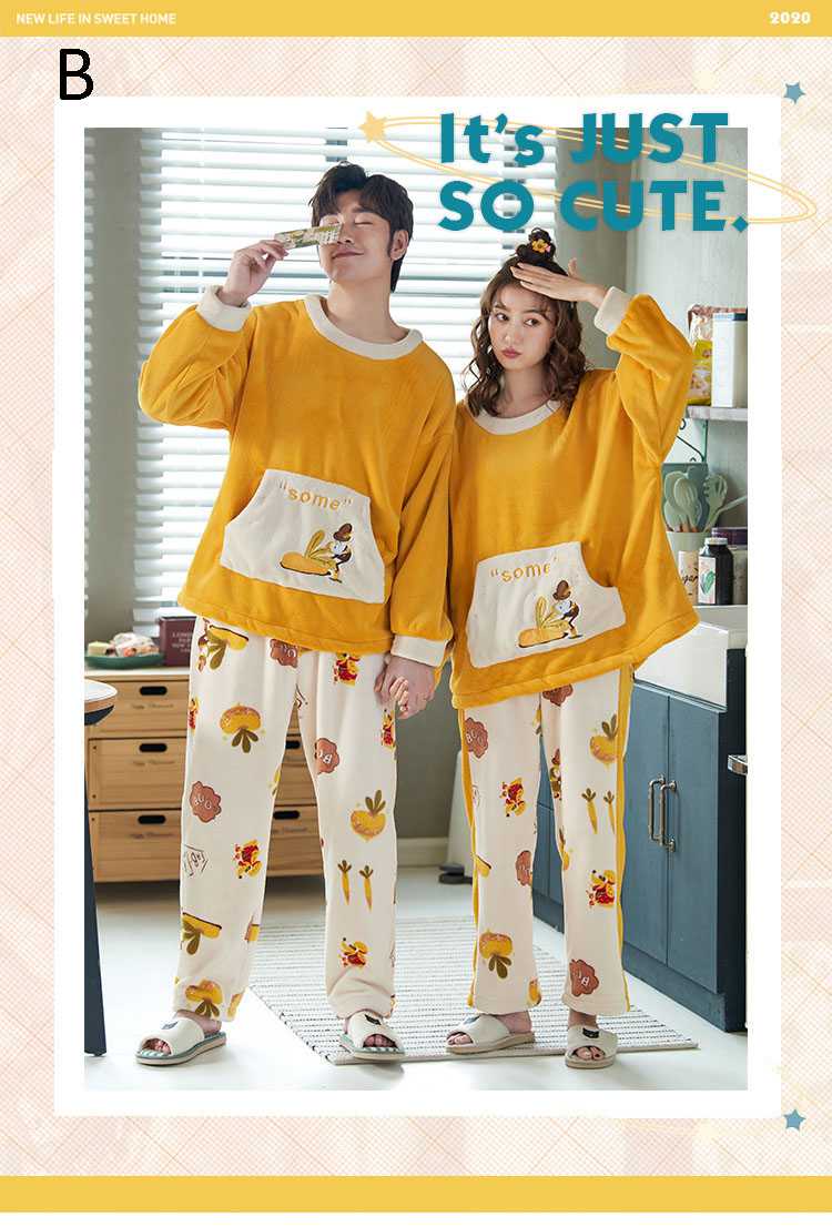 Winter creative flannel men and women pullover round neck long sleeve couple pajamas suit on sale 5