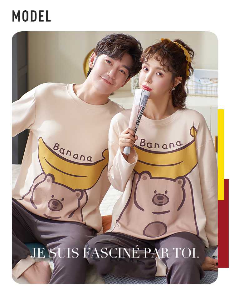 Cotton female and male cartoon Korean casual hedging long-sleeved couple home service on sale 6
