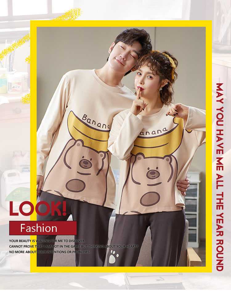 Cotton female and male cartoon Korean casual hedging long-sleeved couple home service on sale 9