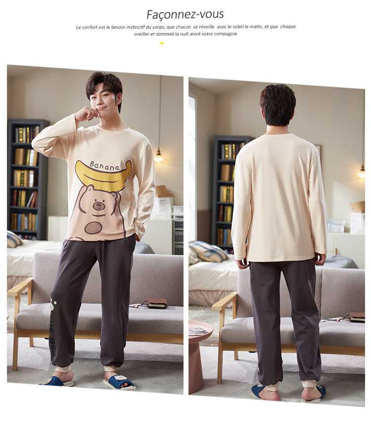 Cotton female and male cartoon Korean casual hedging long-sleeved couple home service on sale 2