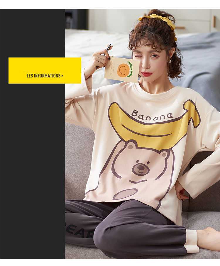 Cotton female and male cartoon Korean casual hedging long-sleeved couple home service on sale 3