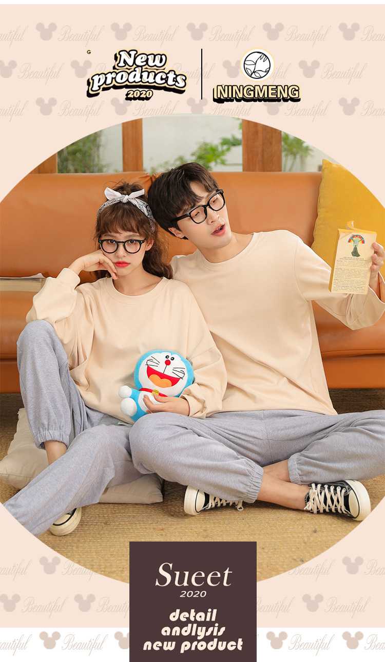 Winter trend new couple gray long-sleeved trousers home pajamas on sale 8