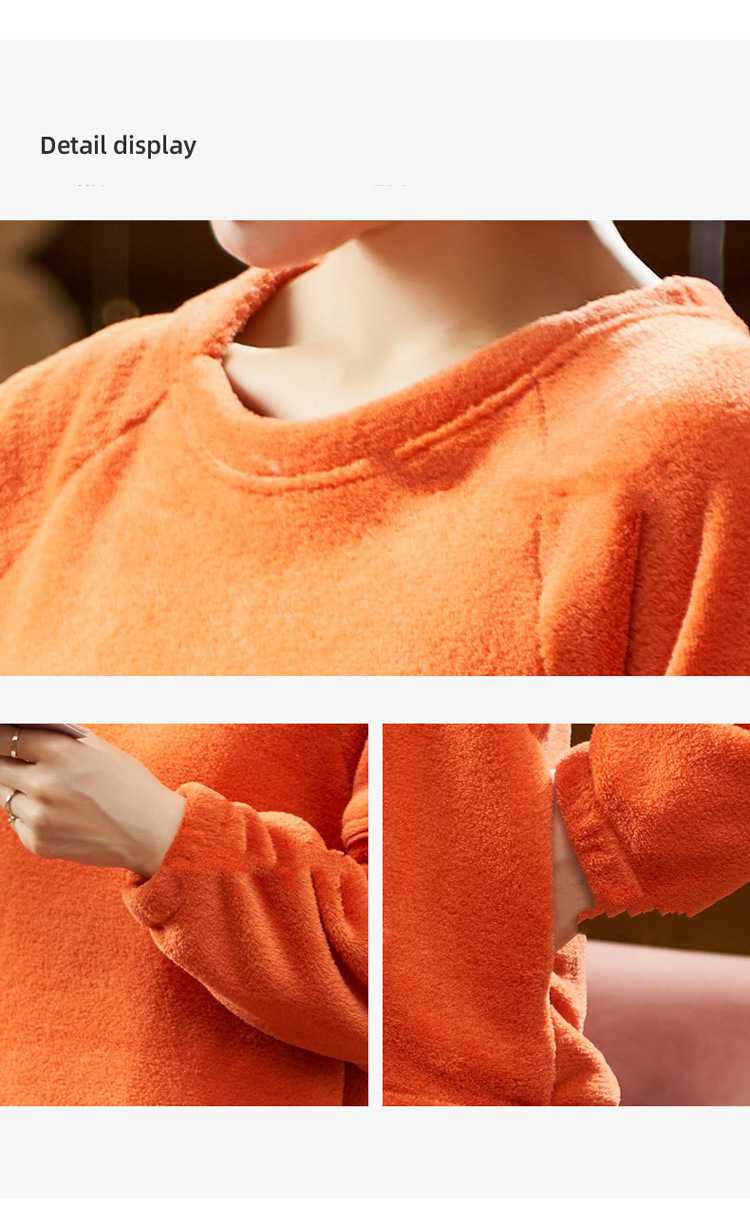 Lovers winter thick flannel long-sleeved round neck leisure coral fleece pajamas suit on sale 4