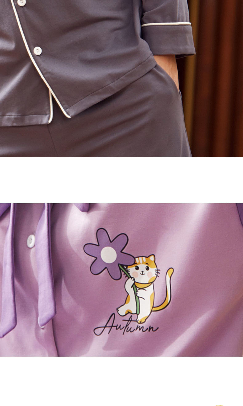 Couple cotton long-sleeved lapel cardigan cartoon cute home service suit on sale 1