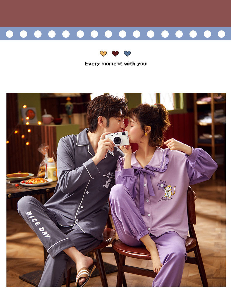 Couple cotton long-sleeved lapel cardigan cartoon cute home service suit on sale 4