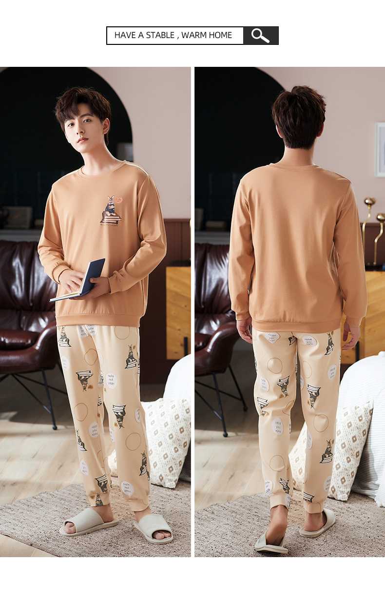 Giraffe print cotton knitted long-sleeved winter casual couple pajamas set on sale 7