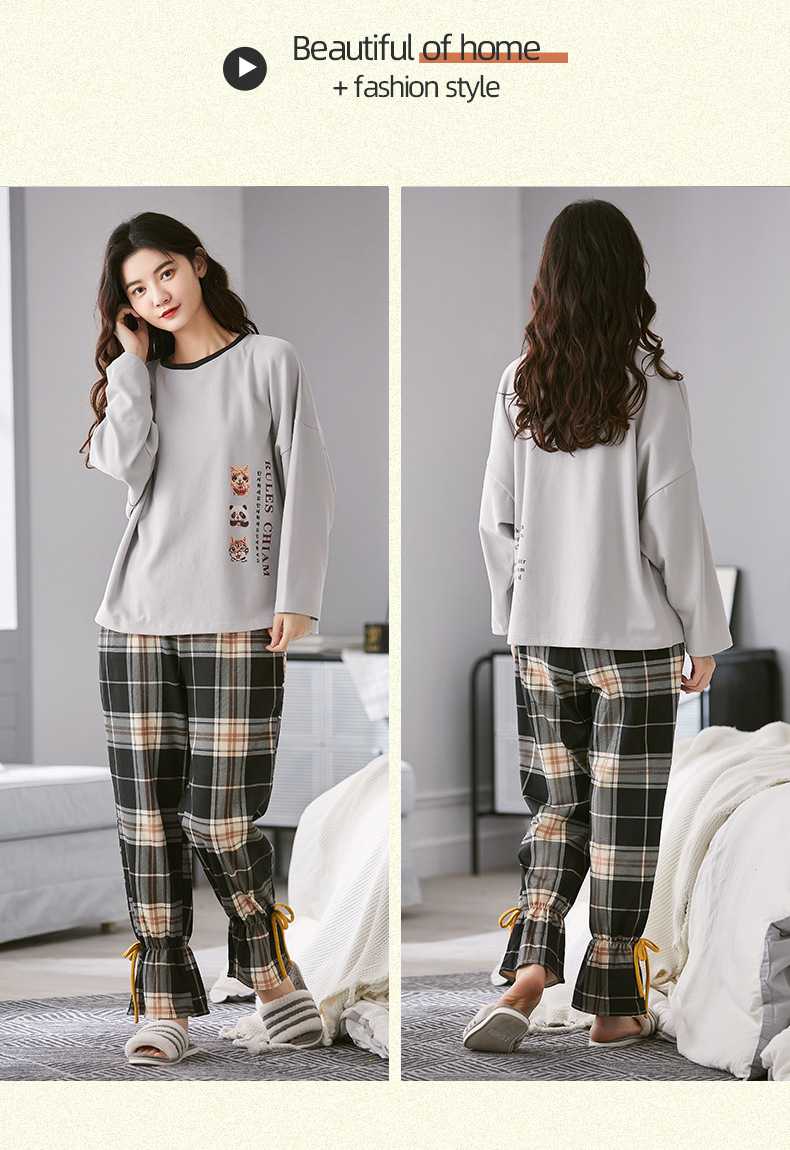 Giraffe print cotton knitted long-sleeved winter casual couple pajamas set on sale 8