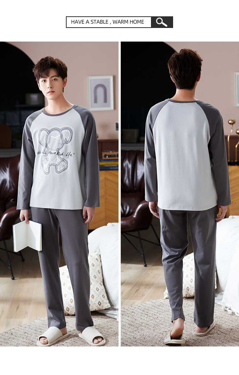 Giraffe print cotton knitted long-sleeved winter casual couple pajamas set on sale 14