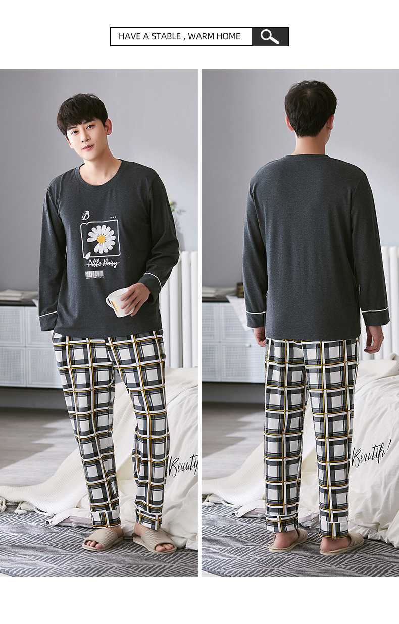 Giraffe print cotton knitted long-sleeved winter casual couple pajamas set on sale 1