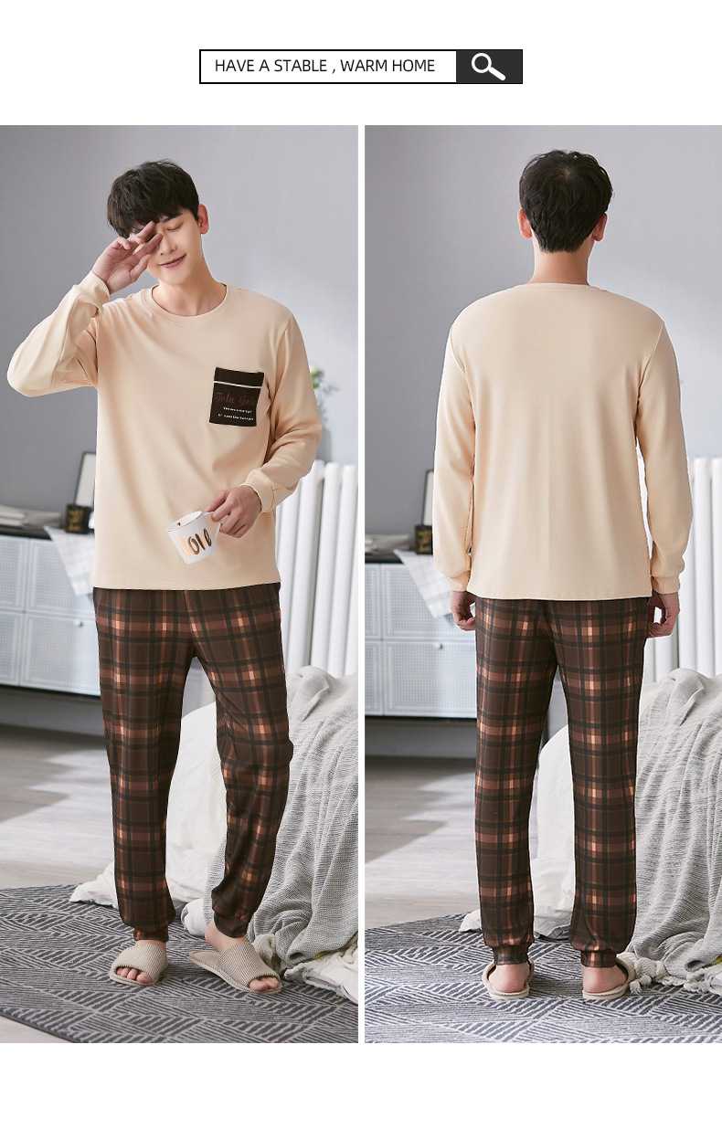 Giraffe print cotton knitted long-sleeved winter casual couple pajamas set on sale 3