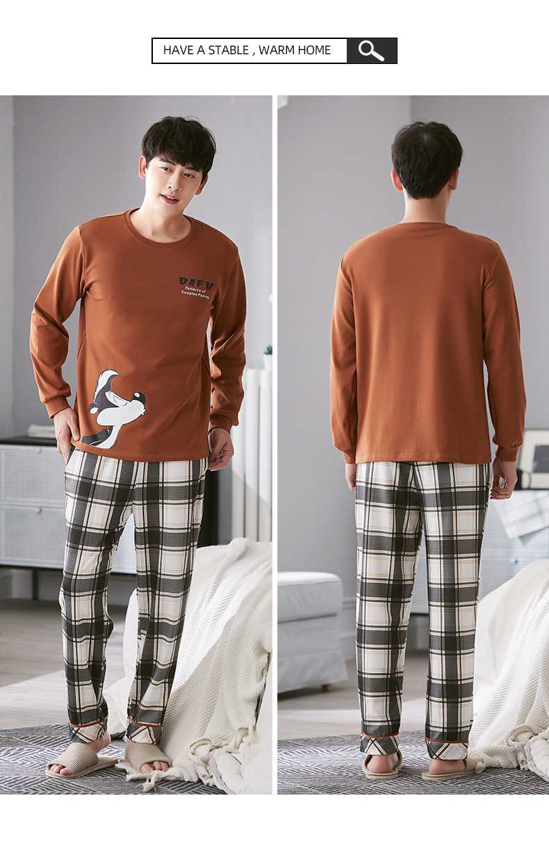 Giraffe print cotton knitted long-sleeved winter casual couple pajamas set on sale 5