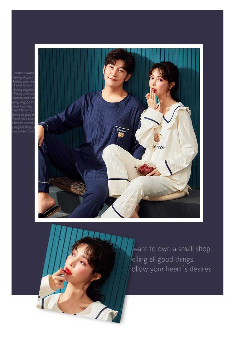 Couple Korean style long-sleeved casual new cotton cute pajamas home service on sale 6