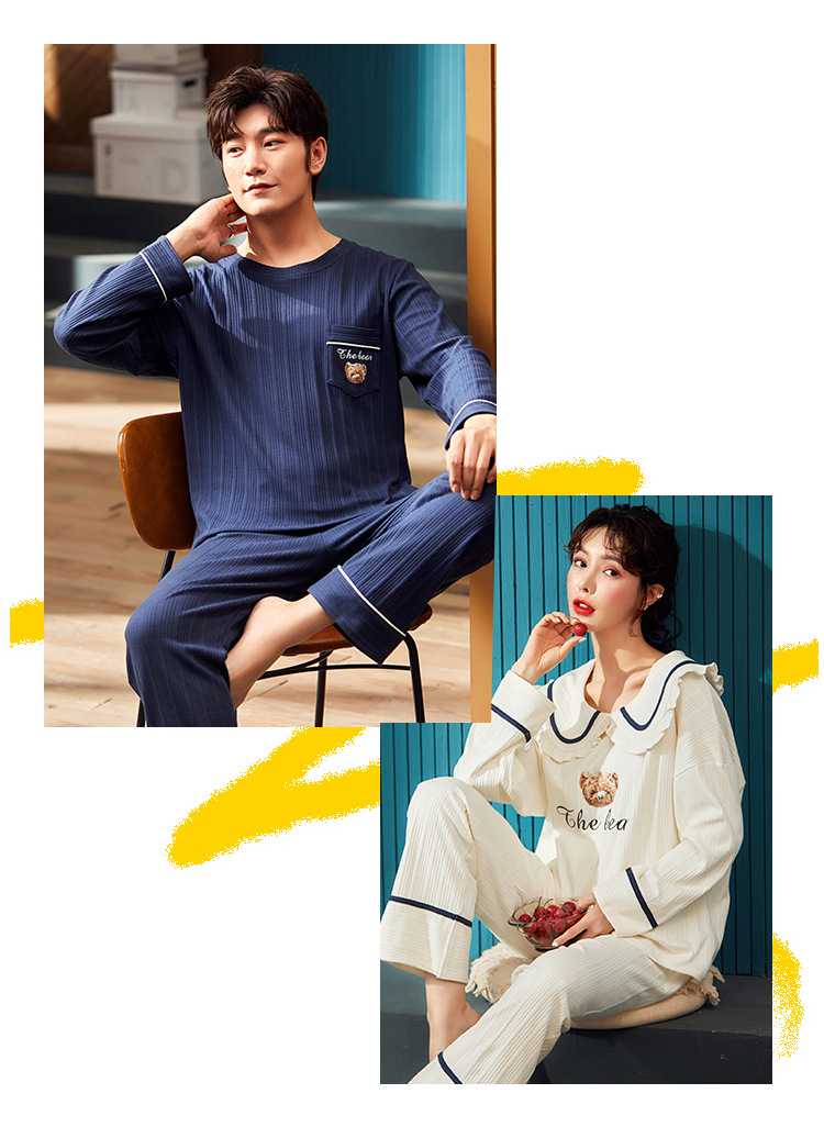 Couple Korean style long-sleeved casual new cotton cute pajamas home service on sale 3