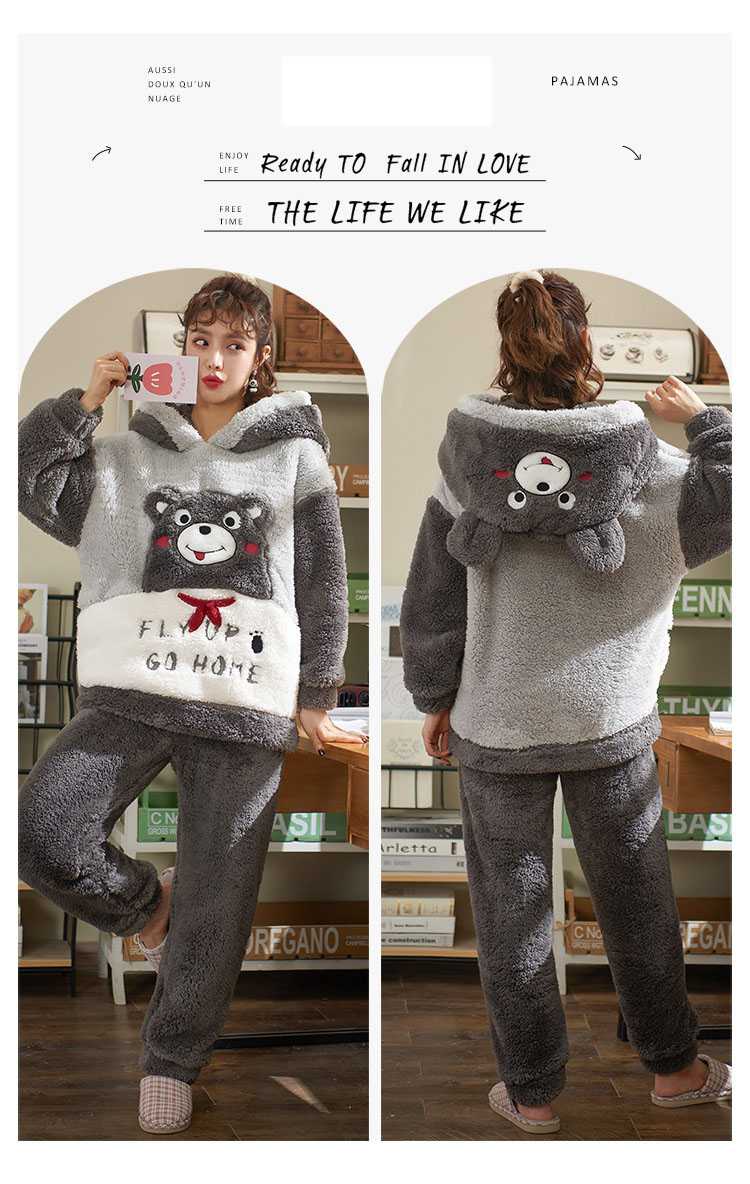 Lovers winter coral fleece thickened plus flannel cartoon men and women home service suit on sale 6