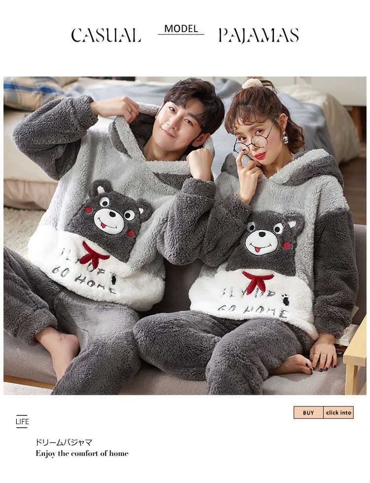 Lovers winter coral fleece thickened plus flannel cartoon men and women home service suit on sale 7