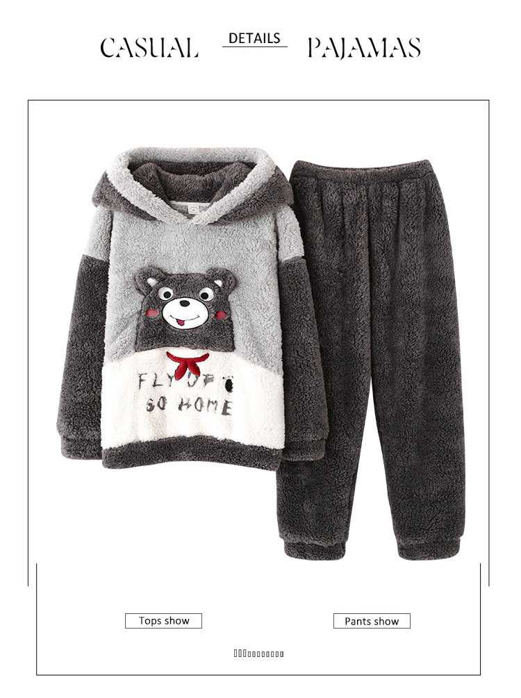 Lovers winter coral fleece thickened plus flannel cartoon men and women home service suit on sale 5